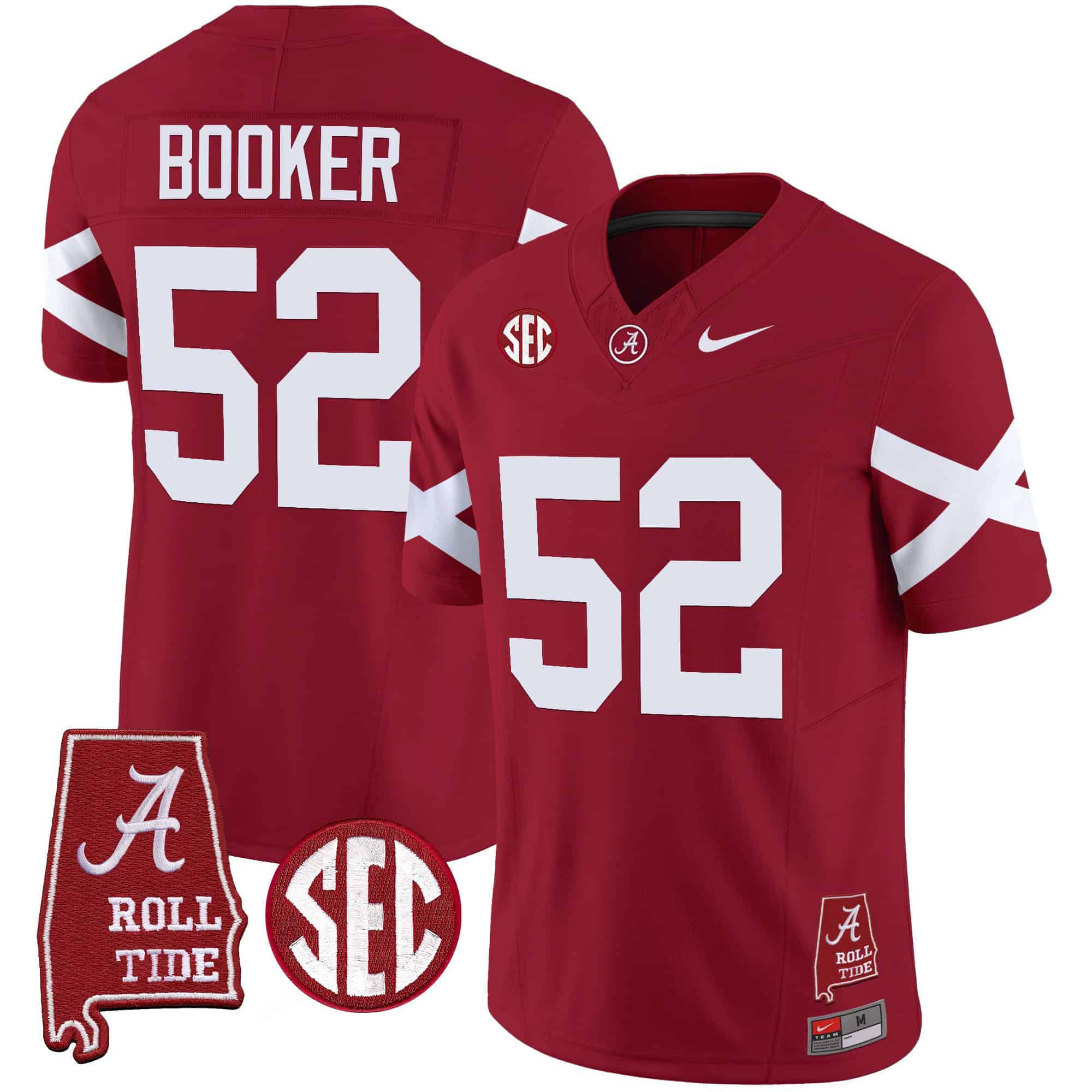 Men Alabama Crimson Tide #52 Booker Red Map Vapor Limited 2024 Nike NCAA Jersey